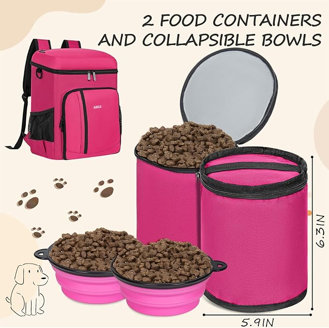 ANILD Dog Travel Bag Backpack, Flight-Ready TSA-Approved Dog Travel Bag with 2 Leak-Proof Food Canisters, 7 Foldable Silicone Bowls, Multi-Compartment Organizer for Hiking, Camping, Dog Mom Essentials