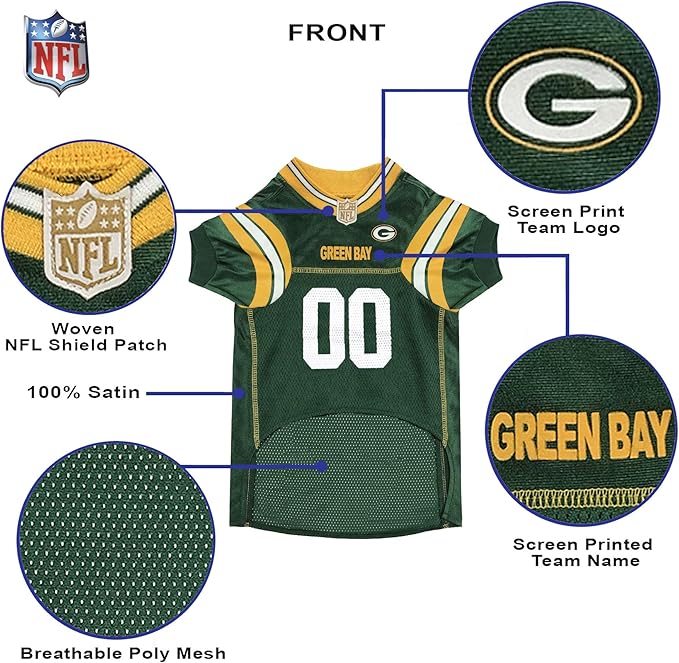 Pets First NFL Green Bay Packers Dog Jersey, Size X-Small, Football Shirt Costume for Pet, Dog Sports T-Shirt, NFL Team Clothing for Cats, Licensed Pet Apparel Available in 7 Sizes and 32 Teams