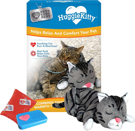 Pets Know Best HuggieKitty | Comfort Purring Companion with Heartbeat Sleep Aide for Cats & Kittens, Heating for Calming Relief, Carrier & Behavioral Training Essential, Breeds, Grey