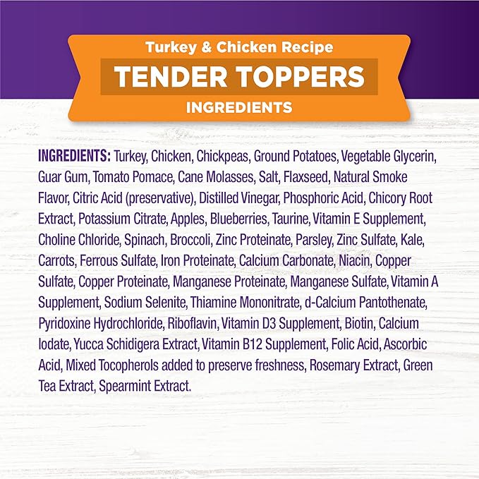 Wellness Bowl Boosters Tender Toppers Dog Food Topper for Small, Medium, and Large Breeds, Grain Free, Natural, Turkey and Chicken Recipe, 2 lb Bag
