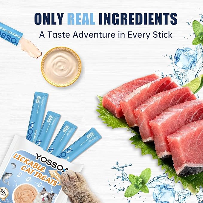 36tubes Cat Lickable Treats, 4Flavors Cat Treat Squeeze Stick Lickable Dogs & Cats Omg3 Squeezable Creamy Purée Cat Snack Lickables with Multivitamin Taurine pet TRE (Tuna & Chicken Flavors)