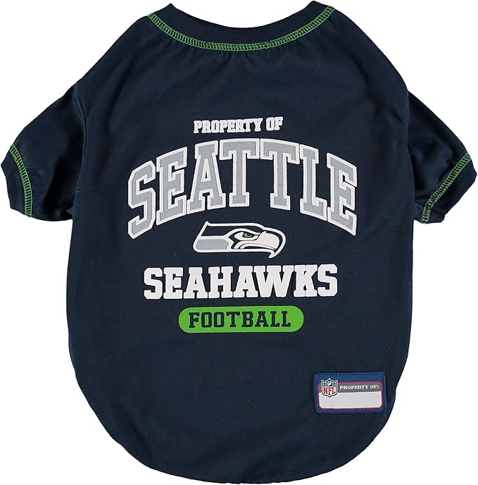 NFL Seattle Seahawks Dog T-shirt Large. - Licensed Shirt for Pets Team Colored with Team Logos- Premium Stretchable Materials for the comfort of your Dog & Cat
