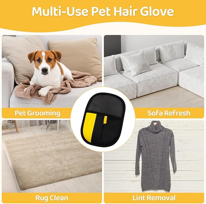 Coppthinktu Pet Hair Removal Glove for Dogs & Cats, Upgraded 2PCS Electrostatic Pet Hair Remover with Grooming Comb, Reusable Washable Magic Brush Hair Tool Mitt for Clothing, Couch, Carpet, Car Seat
