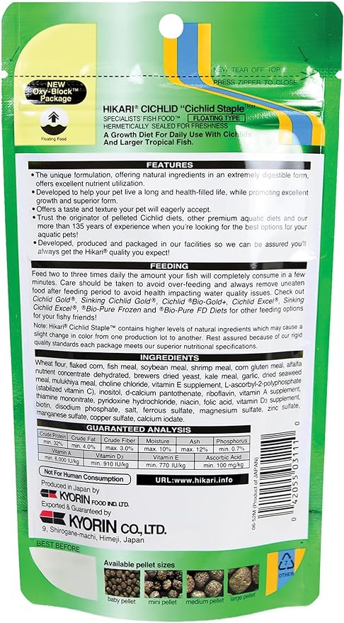 Hikari Cichlid Staple Floating Baby Pellets for Pets, 2-Ounce