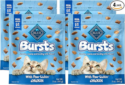 Blue Buffalo Crunchy Cat Treats, Chicken | Bursts | 5-oz Bag | Pack of 4