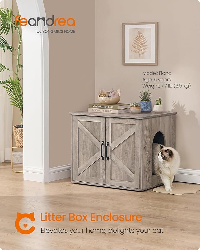 Feandrea Cat Litter Box Enclosure, Hidden Litter Box Furniture, Indoor Pet House End Table, 23.6 x 19.7 x 19.7 Inches, Heather Greige UPCL042K101