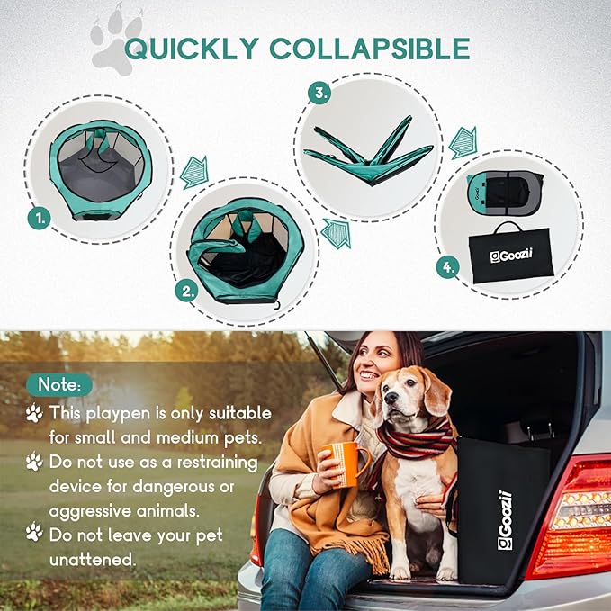Goozii Pet Cat Playpen for Indoor Cats Enclosed, Puppy Dog Play Pen for Outdoor Travel Camping (Large Size, Green & Dark Grey)