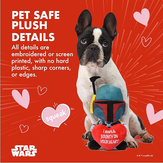 STAR WARS Dog Toy Boba Fett Plush Squeaker| 9” Mandalorian Bounty on Your Heart Plush Squeaker Pet Toy Toy for Dogs Boba Fett Stuffed Animal 9 inch