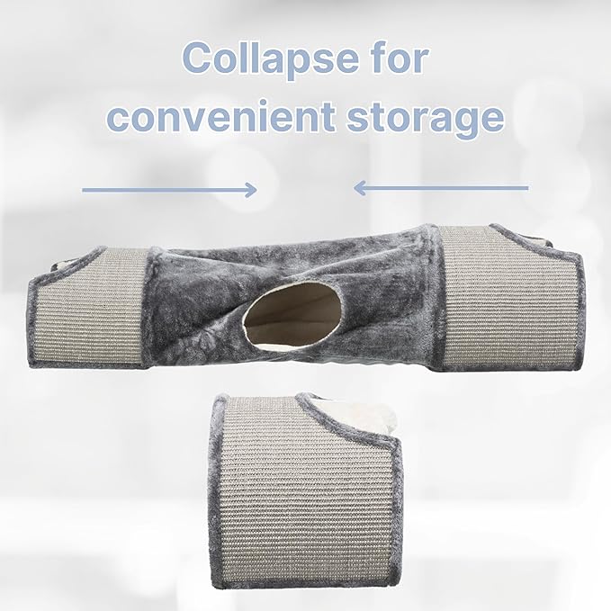 Trixie Cuddly Condos and Tunnel for Cats - Indoor Cat Furniture with Play Condos, Hideaway Tunnel, Dangling Cat Toys - Sisal Scratching Surface - Collapsible Design for Easy Storage, Gray