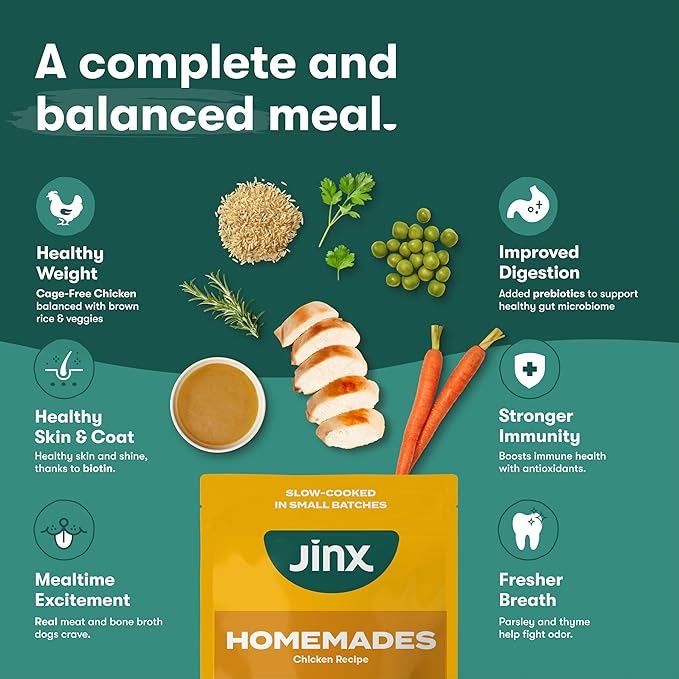 Jinx Chicken Dog Wet Food, Meal or Mix in Dog Toppers for Dry Food, Made with Real Chicken, Bone Broth & Brown Rice, No Fillers, Puppy, Adult, Senior, 3oz, 8 Pack