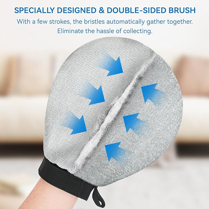 Pet Hair Removal Gloves Dual-Side Electrostatic Hair Removal & Silicone Fur Gentle Deshedding Efficient Brush for Dogs and Cats Reusable Pet Fur Grooming Glove for Couch Rug Clothes