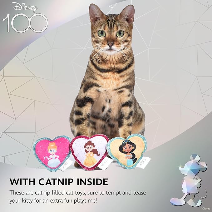 Disney for Pets 3 Piece Princess Cat Toys with Catnip and Crinkle, 4in | Shimmery, Crinkly Cat Toys | Catnip Plush Toys for Cats Inspired Princess Characters