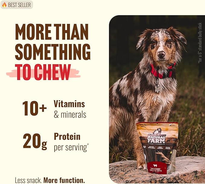 Natural Farm Peanut Butter Flavor Collagen Sticks for Dogs (6 Inch, 15 Pack), Long-Lasting Beef Collagen Sticks, Rawhide Alternative Chews with Chondroitin & Glucosamine, Low-Fat Dental Treats