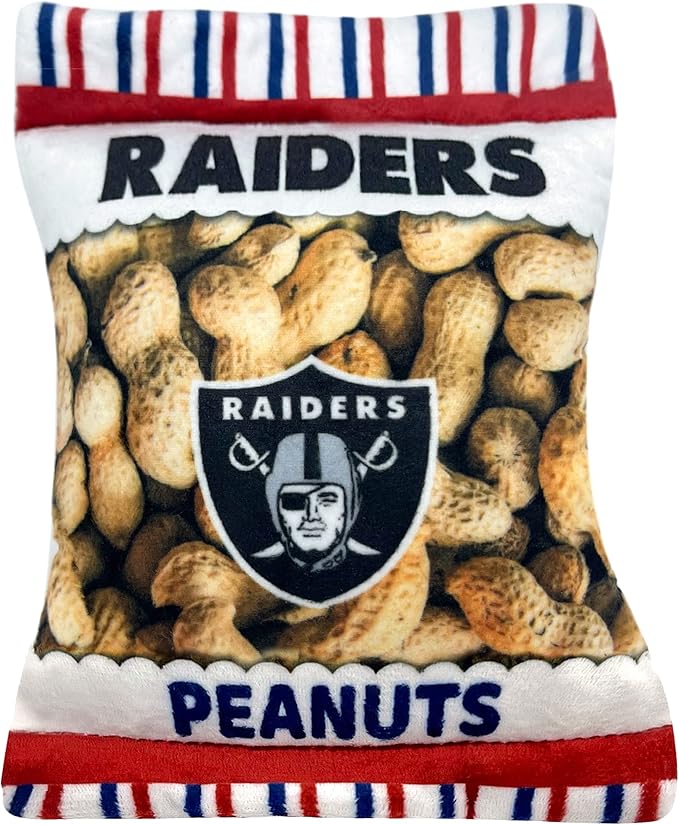 Pets First NFL LAS Vegas Raiders Crinkle FINE Plush Dog & CAT Squeak Toy - Cutest Stadium Peanuts Snack Plush Toy for Dogs & Cats with Inner Squeaker & Beautiful Baseball Team Name/Logo,