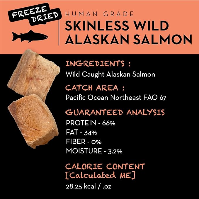 SIMBA'S WAY -Freeze Dried- RAW SKINLESS Wild Caught Alaskan Salmon Dog Treats and Cat Treats, Human Grade, Single Ingredient, All Natural, Grain-Free, Made in The USA. [3 .oz] [6 PK]