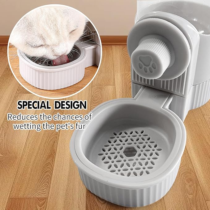 Hanging Cage Automatic Pet Food Water Dispenser, 41oz Hanging Automatic Food Dispenser, 18oz Pet Water Bottle for Cage Crate, Suitable for Kitten Rabbit Chinchilla Hedgehog Ferret (Grey, 41Oz)