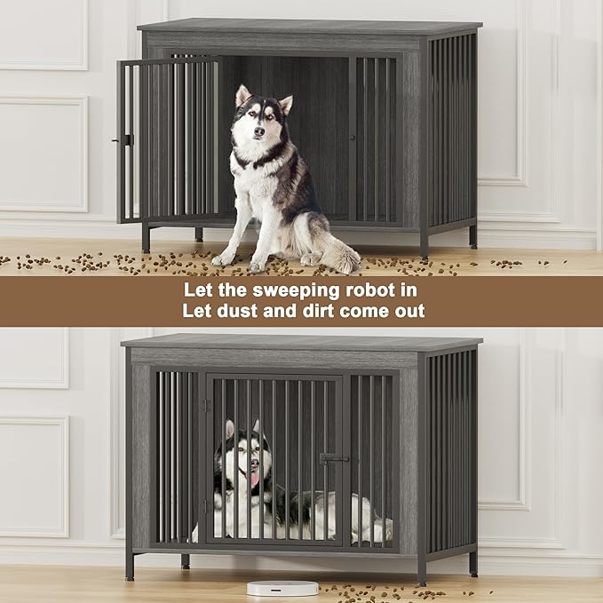 EasyCom Dog Crate Furniture for 1 or 2 Dogs, Heavy Duty Single/Double Dog Crates for Small/Medium/Large Dogs, Dog Kennel Furniture Indoor as TV Stand, Extra Large Size 47.24" L(65-92 Pounds), DGY
