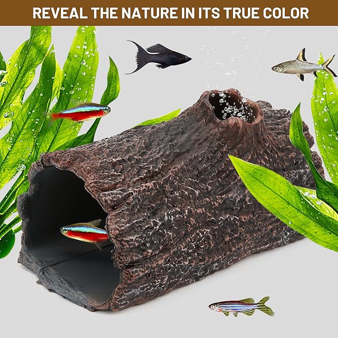 Upgraded Magnetic Detachable Aquarium Hideaway Hollow Tree Cave to Check Your Aquatic Pets to Breed, Play and Rest Safe and Non-Toxic Resin Fish Tank Viewing Hideout Ornaments