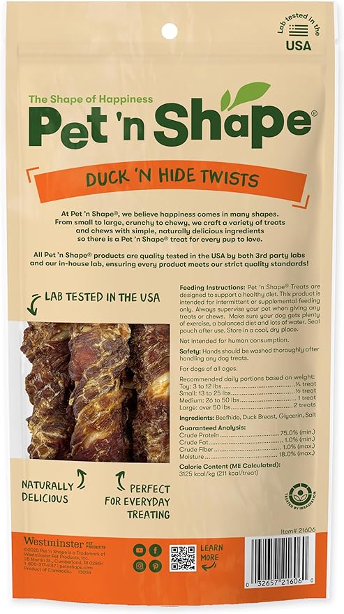Pet 'n Shape Duck 'n Hide Twist - Duck Wrapped Rawhide Natural Dog Treats, Large, 6 Count (Pack of 4)