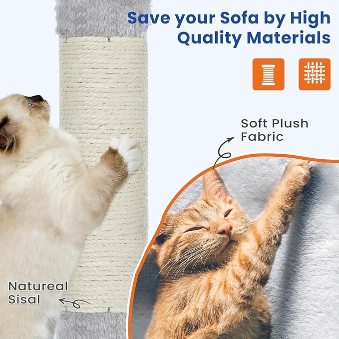ABCPET Cat Tree 82 in Multi-Level Cat Tower for Indoor Cats, Heavy Duty Large Cat Tree with Sisal Scratching Posts, Hammock, 2 Perches, 2 Condos, 2 Hanging Baskets, Light Grey