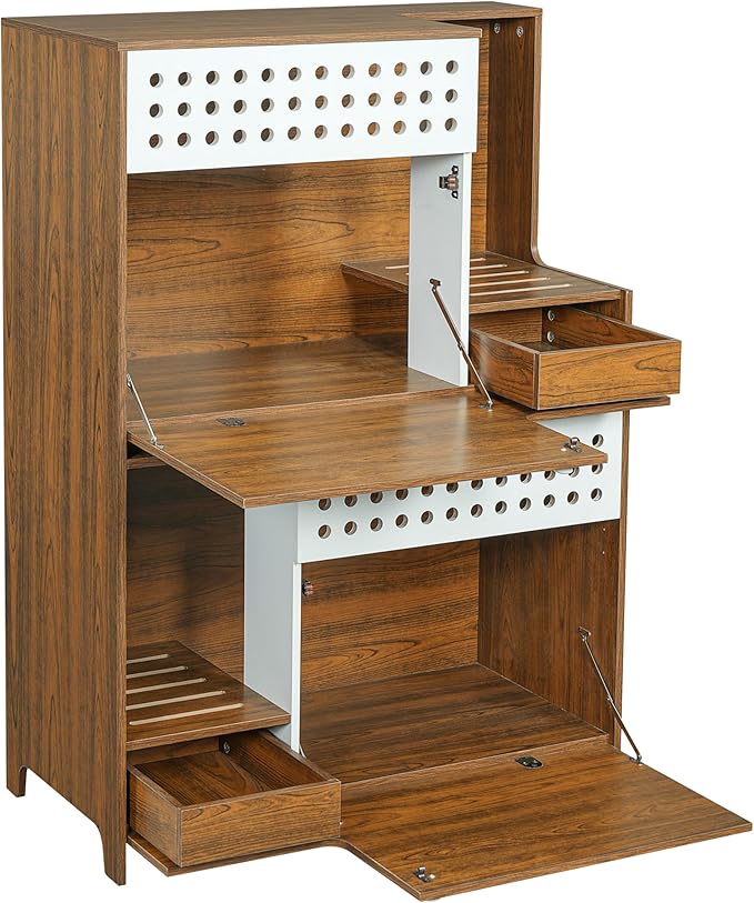 GDFStudio 44" Modern Cat Litter Box Enclosure Furniture, 2 in 1 Cat Furniture Set with Storage Shelf and Flip Door, Wooden Indoor Cat House, Space Saving Pet Furniture, Brown