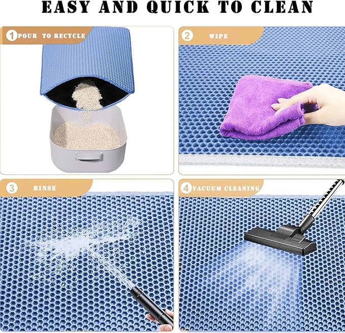 HCY&WLD Cat Litter Mat, Honeycomb Double Layer Cat Litter Trapping Mat, Waterproof Urine Proof Non-Slip, Scatter Control, Less Waste, Easier to Clean (Blue, 45" X 26")