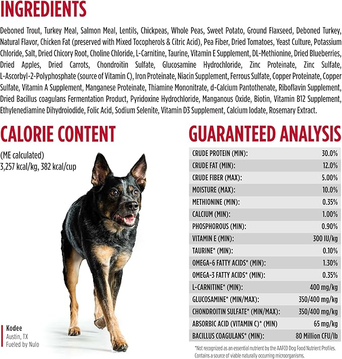 Nulo FreeStyle Senior Dry Dog Food - Trout & Sweet Potato, High Protein Grain Free Dog Food, Kibble with Probiotics, Glucosamine, Chondroitin, Hip and Joint Support, Small, Medium, Large Breeds, 6lb