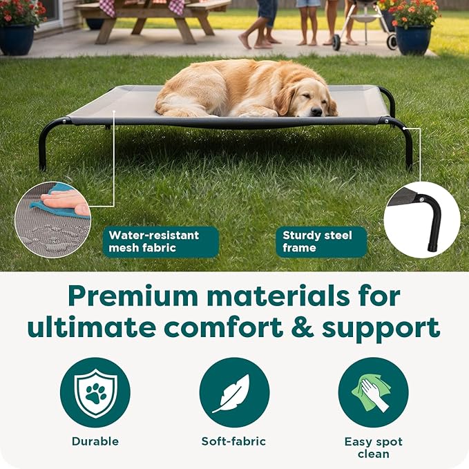 FurHaven Elevated Dog Bed, Cooling Raised Pet Cot with Breathable Mesh, Durable Steel Frame, Indoor/Outdoor Use, Easy Assembly, Jumbo XL, Nylon Mesh with Steel Frame, Capri Blue