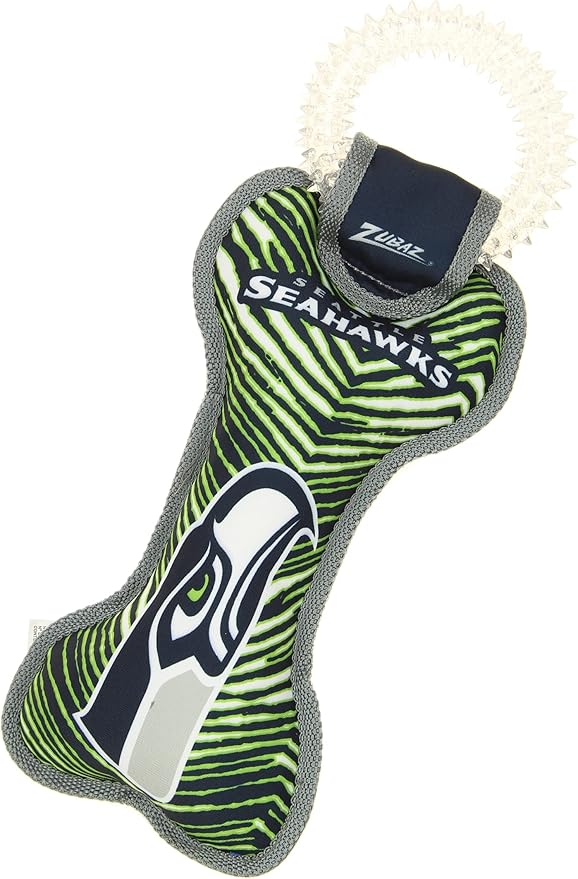 Zubaz NFL Team Logos and Colors Ring Tug Toy with Squeaker for Dogs, Seattle Seahawks
