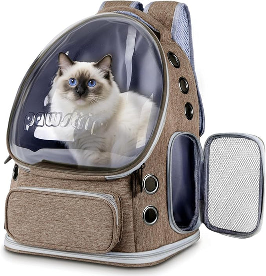 Cat Backpack Carrier with Large Space Bubble Window, Airline Approved Breathable Pet Carrier for Small Dogs Cats up to 15lbs, Foldable for Travel Hiking & Outdoor Use