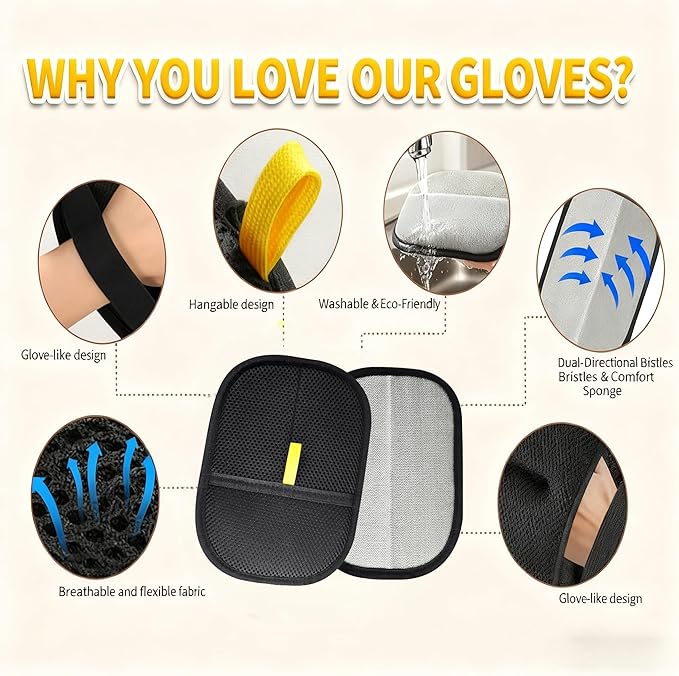 2026 Cat Hair Remover Glove, Electrostatic Pet Hair Removal Glove for Cats & Dogs,Upgraded Animal Fur Removal Tool ,Reusable Magic Brush Pet Hair Remover Tool for Laundry, Couch, Carpet, Car Seat