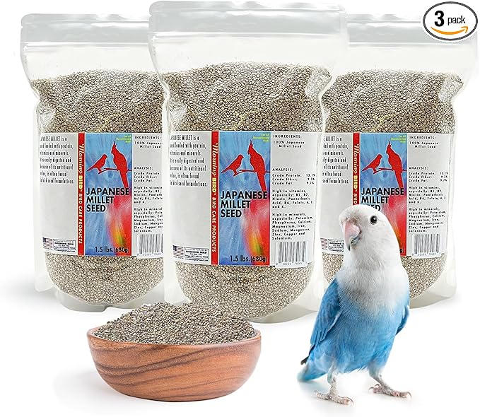 Morning Bird Japanese Millet Seed Bag 4.5 lbs (3-Pack, 1.5 lbs Each) - Healthy & Nutritious Pet Bird Food to Support Health & Immunity – Ideal Bird Feed for All Seed-Eating Birds