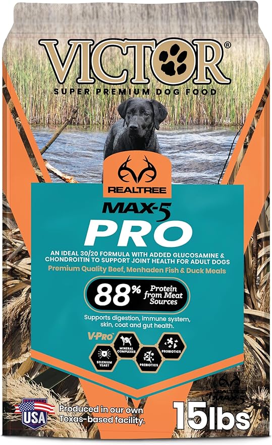 VICTOR Super Premium Dog Food – Realtree MAX-5 PRO High Protein Dry Kibble – Promotes Joint Health with Glucosamine – 30% Protein, Gluten Free for Active & Sporting Adult Dogs, 15lb