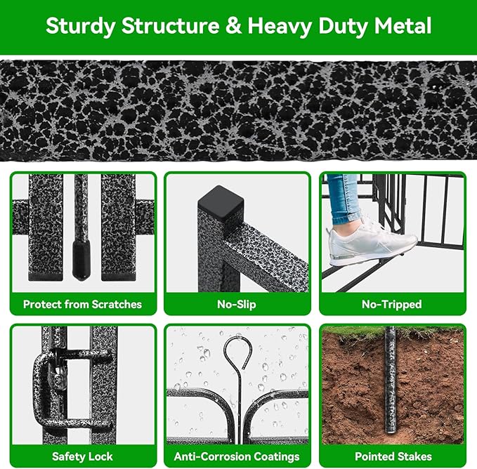 Kfvigoho Heavy Duty Dog Playpen: 16 Steel Panels 47" Height, Square Steel Pipe with Reinforced Crossbars, 36FT 103 Sq.ft Portable Fence for Yard RV Camping, Snowy Black