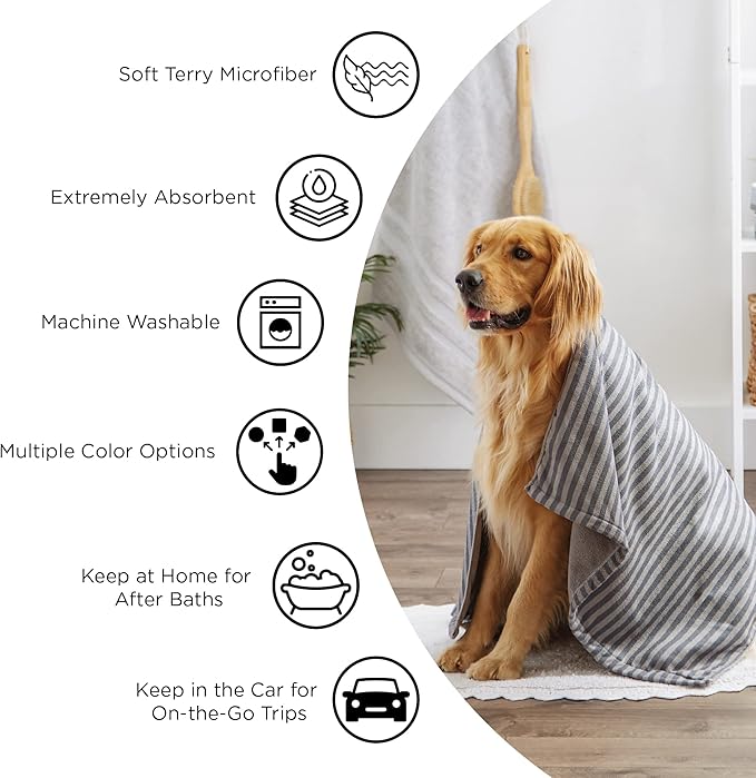 Bone Dry Pet Grooming, Embroidered Microfiber Towel Drying Collection, 15x30, Lavender