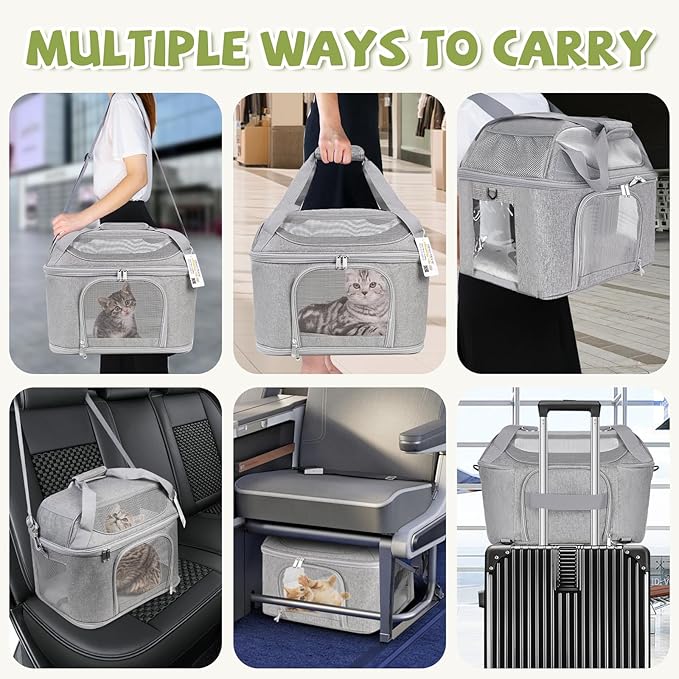 Premium Cat Carrier for Pets Up to 20 Lbs, Cat Travel Bag Soft-Sided Backpack Pet Carriers with Padded Shoulder Strap, Dog Carrier for Small Dogs Puppy Carry Airline Approved, Gray