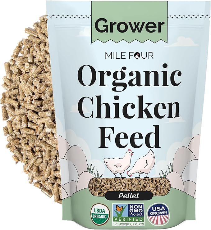 Mile Four Organic Chicken Feed – Grower Pellet, Non-GMO, USA Grown, 18% Protein, Corn-Free, Soy-Free, Non-Medicated Feed for Chickens, 2 lb Sample