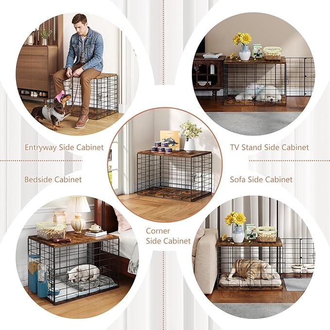 24 Inch Small Dog Crate Furniture - All-Season Indoor Dog Kennel with Wooden Top & Thickened Metal Wire, Cage for Small Dogs & Puppies Under 20 lbs. Fits Living Room, Bedroom, Hallway.