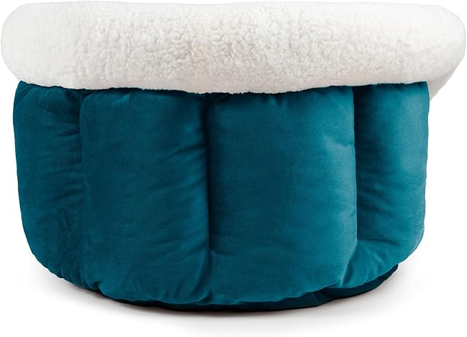 Sherry Kline Small Cuddler Cup Pet Bed: Cozy Retreat with Deep Cushioning, Secure & Snug Space for Nap or Lounge, Easy in 'n' Out Access, Polyester Fiber, Round Shape (Blue)
