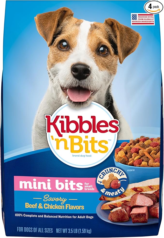 Kibbles 'n Bits Mini Bits Small Breed Dry Dog Food, Savory Beef & Chicken Flavors for Adult Dogs, 3.5 lb. Bag, 4 Count