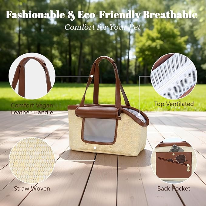 Luxury Dog Purse Carrier for Small Dogs Cats, TSA Airline Approved Puppy Kitten Carrier Soft-Sided Travel Tote Bag Up to 10lbs(14.17'' L x 7.09''W x 8.66''H)