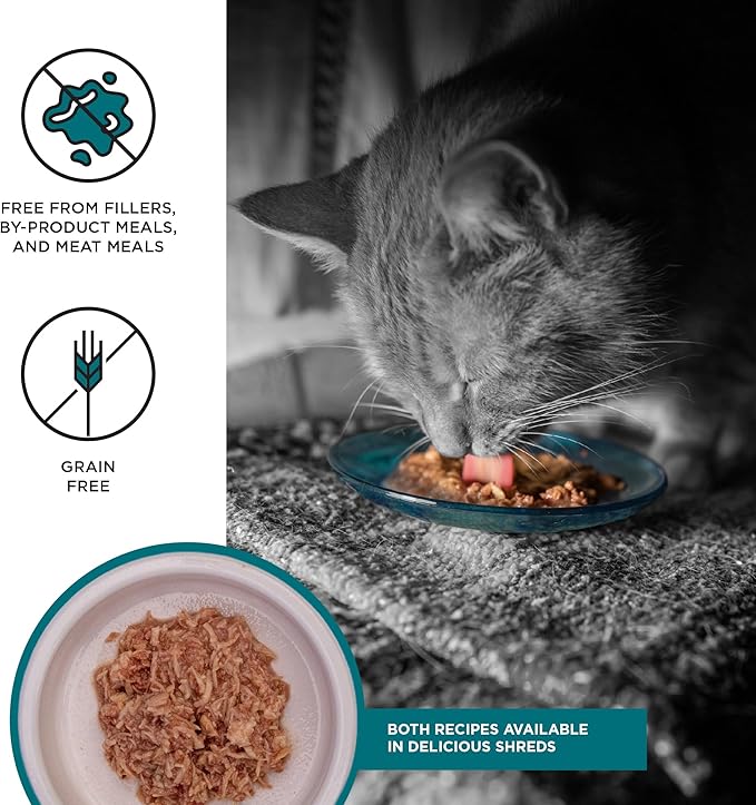 BIXBI Liberty Wet Cat Food Shreds Variety Pack Featuring Chicken/Salmon Recipe & Tuna/Chicken Recipe – (2.75 Ounce Cans, Case of 12)