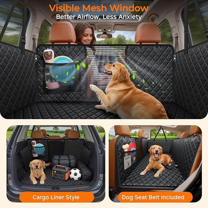 URPOWER Large Back Seat Extender for Dogs, Hard Bottom Dog Car Seat Cover for Extended Cab Trucks, Waterproof Dog Hammock Pet Travel Bed Rear Seat Protector Holds 400lbs for Ford F-150 SuperCab