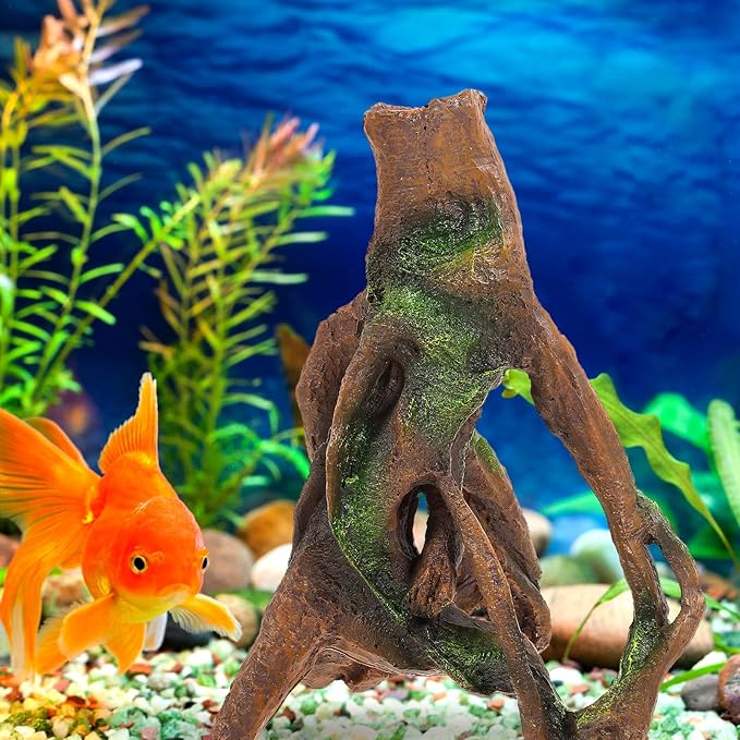 Angoily Simulation Tree Trunk Aquarium Decor 9.05X7.08X6.69In Resin Fish Tank Stump Ornament with Hideout for Aquatic Pets Underwater Decoration