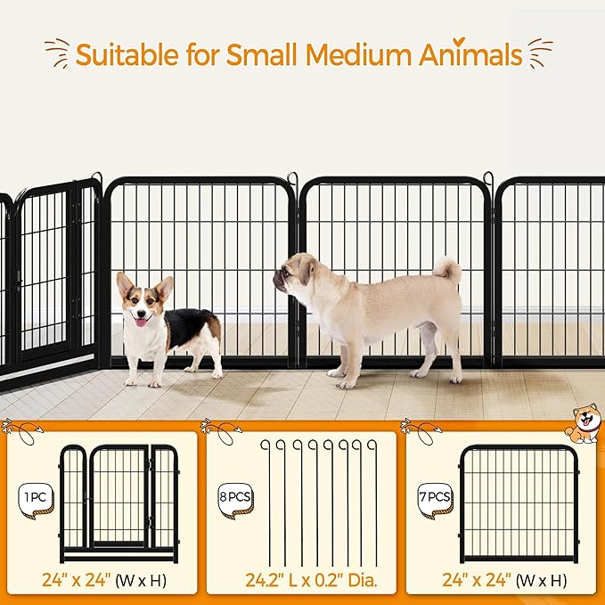 Topeakmart Unleashed Dog Playpen 24 inch 8-Panel Portable Pet Fence for Small/Medium/Large Dogs | Indoor, Outdoor, Yard & RV Camping Use