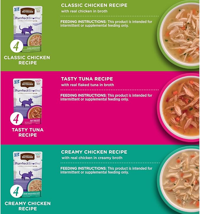 Nutrish Rachael Ray Purrfect Broths Wet Cat Food, Variety Pack, 1.4 Ounce Pouch, Grain Free, (Pack of 48)