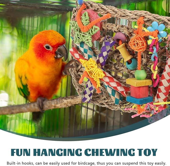 Seagrass Hanging Bird Parakeet Foraging Hammock Chewable Wall-Mounted Plaything for Cockatiel Budgerigar Large Birds Cage Accessory