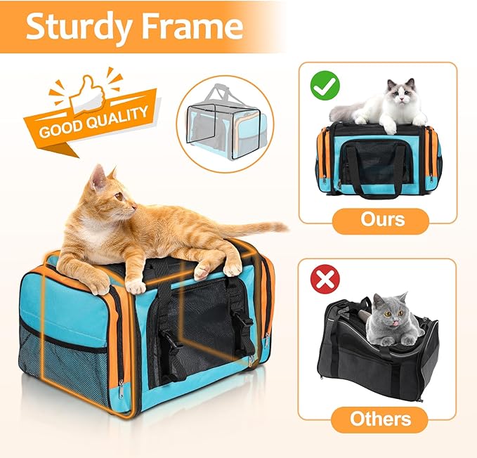Discala Large Cat Carrier for 2 Cats, Pet Carrier, Dog Carrier for Small Dogs, Cat Carrier Soft, Collapsible Large Pet Carrier for Traveling Indoor and Outdoor Uses - Blue 23"x13"x13"