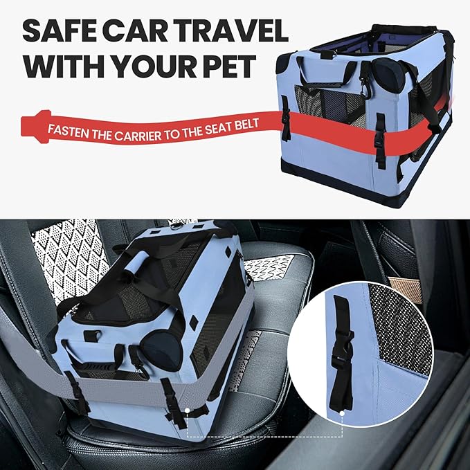 PEGIC Large Cat Carrier for Car Travel, Soft Sided Collapsible Pet Carrier for Outdoor and Indoor Uses, Roomy Extra Large Carrier for 2 Kittens, Large Cat or Puppies up to 50lbs (Blue)
