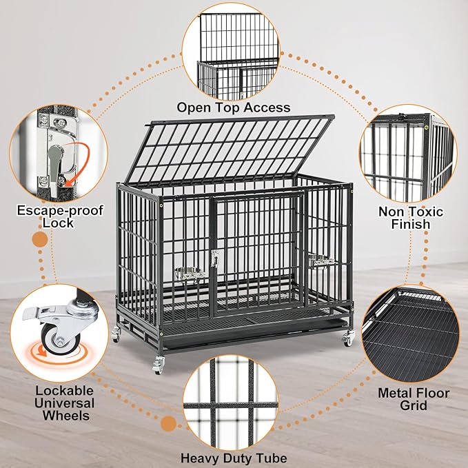 Homey Pet 3 Pack Three Tiers 37 Inch Dog Crate, Escape Proof Dog Cage Kennel Indoor with Top Access and Lockable Wheels, Removable Tray, Heavy Duty Dog Crates for Medium/Small Dogs